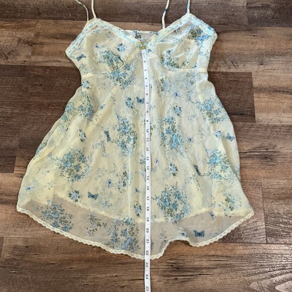 Secret Treasures Sheer Butter Yellow Floral Nightgown Mini Slip Dress Lingerie L - Picture 7 of 7
